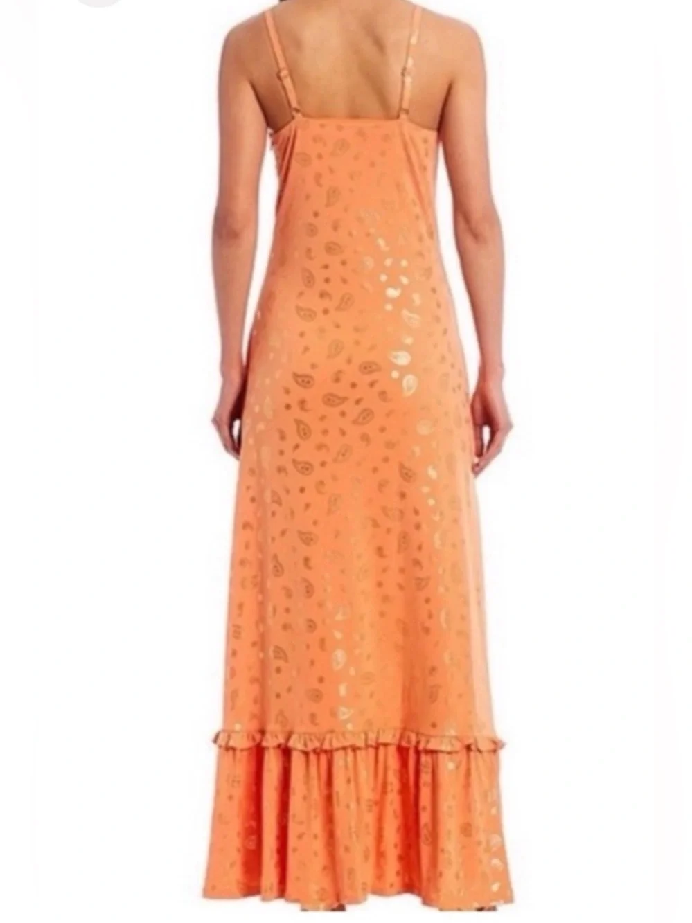 Michael Kors Orange Metallic Paisley Maxi Dress with Ruffle Hem Small